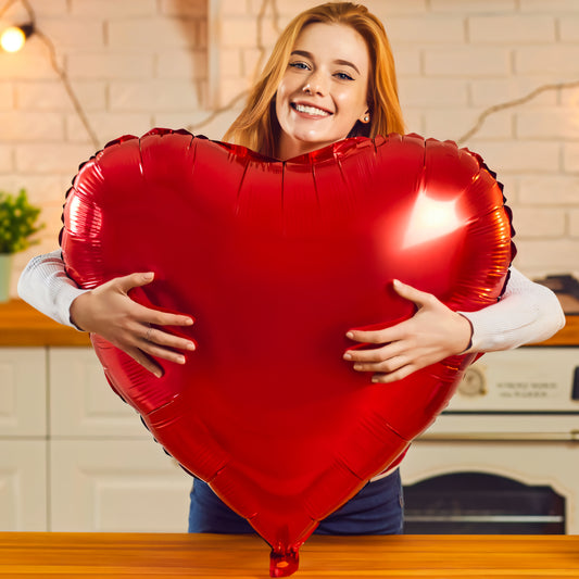 Haolongfa  32 Inch Red Heart Balloons, 4 Pcs Valentines Balloons, Large Red Heart Foil Balloons, Romantic Heart Shaped Balloons, Mylar Balloons for Valentine's Day Wedding Engagement Party Decorations