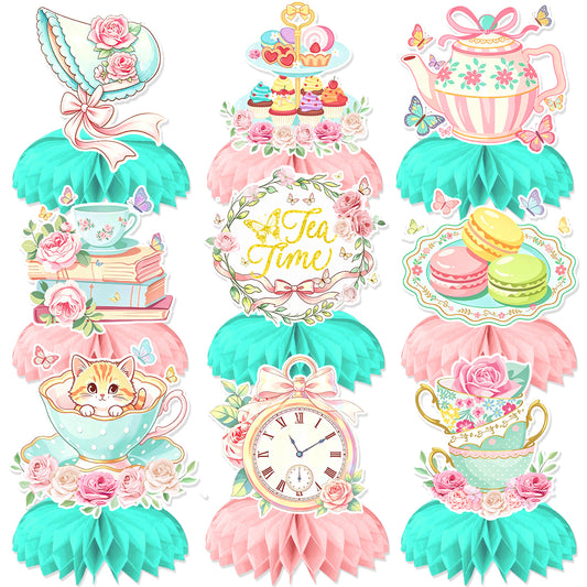 Tea Party Decorations, 9 Pcs Floral Tea Party Table Decorations for Girls | Victorian Tea Party Centerpieces for Tables with Floral, Teapot and Bow Details for Birthday, Baby Shower and Bridal Shower
