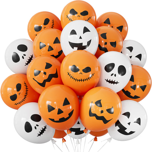 Halloween Balloons, 12 Inch Ghost Balloon, 50 Pcs Orange and White Spooky Pumpkin Latex Balloons for Halloween Party Decorations, Birthday, Spooky Backdrop, Indoor Outdoor Supplies