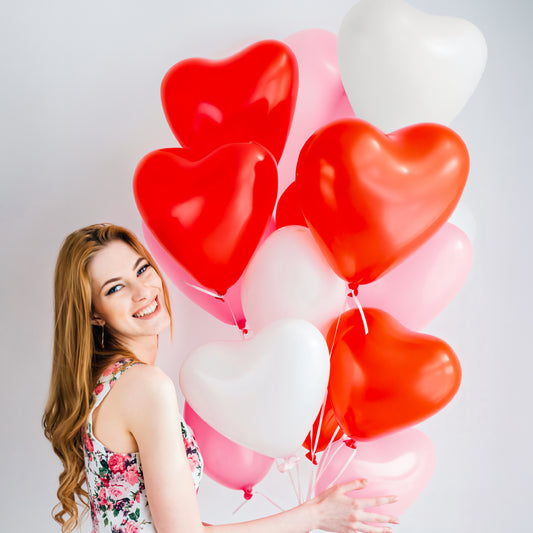 50 Pcs Heart Shaped Balloons, 12 Inch Latex Balloons, Romantic Valentine Balloons Kit, Red and Pink Balloons with Heart White Balloons, for Wedding Anniversary Engagement Valentines Day Decor