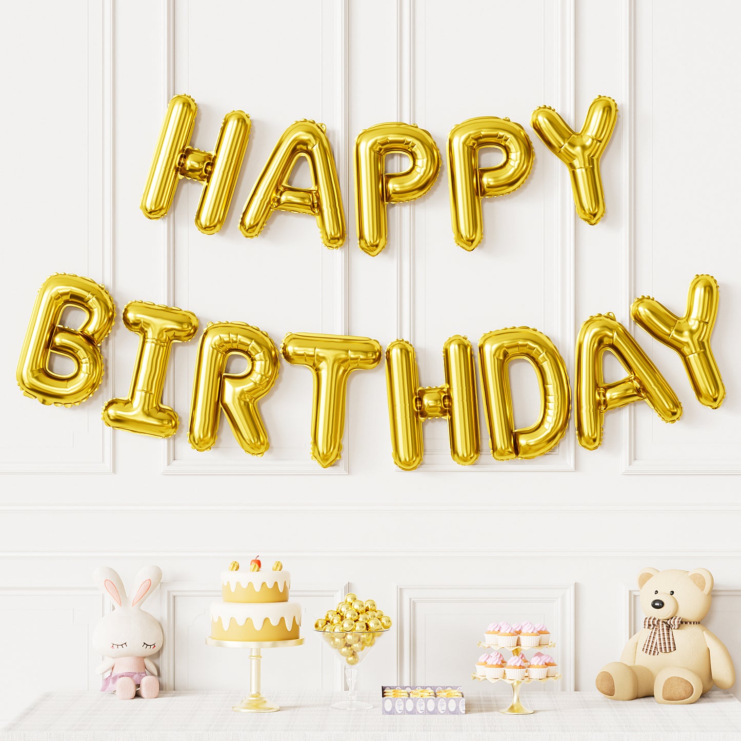 Haolongfa Happy Birthday Balloon Banner, 16 Inch Gold Happy Birthday Foil Balloons, Gold Hbd Balloons Letter Mylar Balloon, Birthday Sign Party Decorations for Women Men Boys Girls