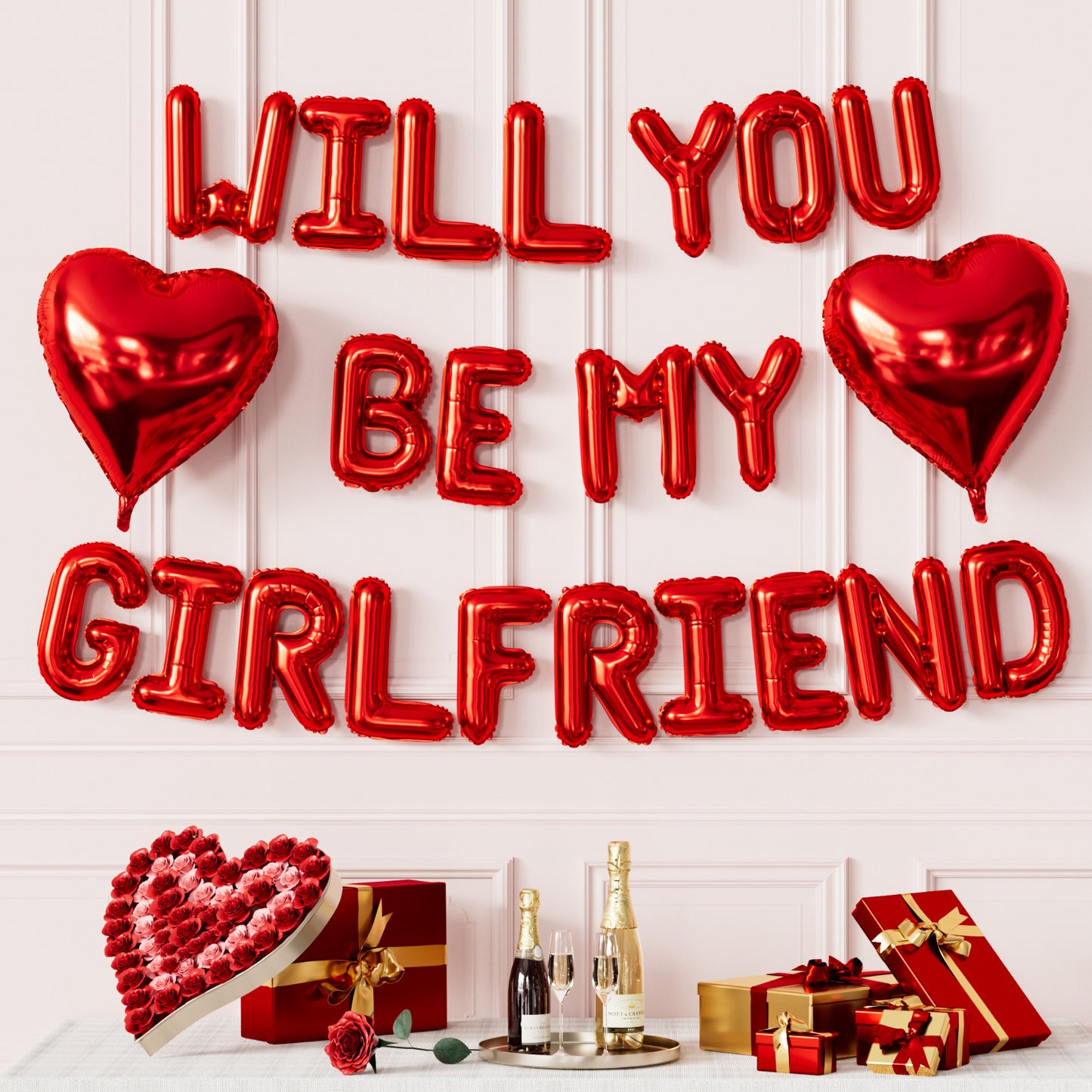 Red Will You Be My Girlfriend Balloons Set, Valentines Day Balloon Banner with Red Heart Foil Balloon, Romantic Proposal Decoration for Asking Girlfriend, Dating Surprise, Bedroom Decor