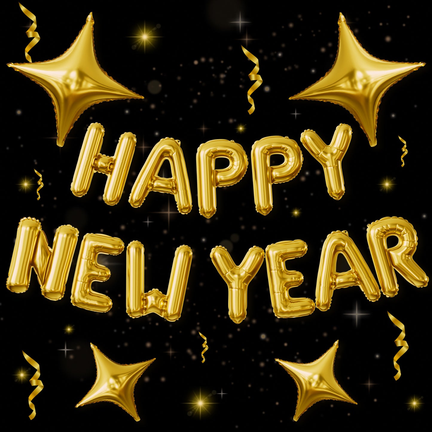 Gold Happy New Year Balloons Set, 16 Inch Gold Foil Letter Balloons with Star Balloons, 2026 New Year Eve Party Decorations, Festive Celebration Supplies for Countdown, Home, Bar & Photo Booth Decor