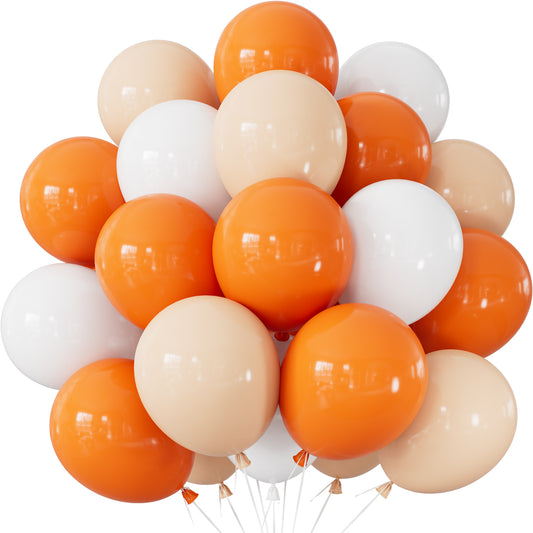 Orange and White Balloons, 12 Inch Fall Balloons for Birthday Decor | 50 PCS Orange and White Thanksgiving Balloons for Fall Theme Celebration, Baby Shower, Thanksgiving, Harvest Party Decoration