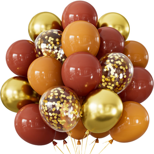 Fall Balloons, 50Pcs 12 In Thanksgiving Balloons in Coco Brown Gold Confetti, Autumn Latex Balloons for Family Dinner, Harvest Festival, Fall Party & Thanksgiving Decorations