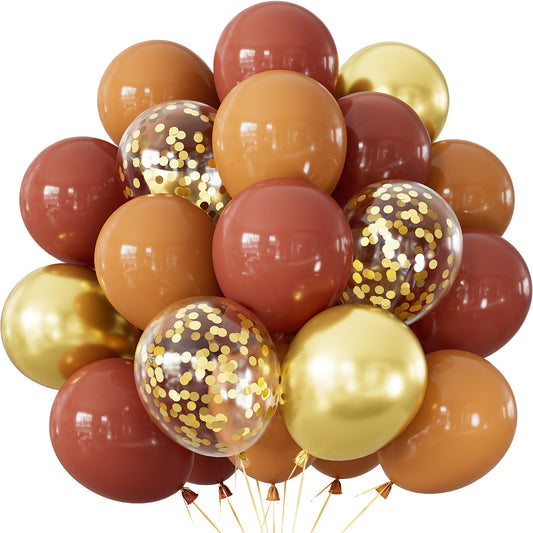 Fall Balloons, 50Pcs 12 In Thanksgiving Balloons in Coco Brown Gold Confetti, Autumn Latex Balloons for Family Dinner, Harvest Festival, Fall Party & Thanksgiving Decorations