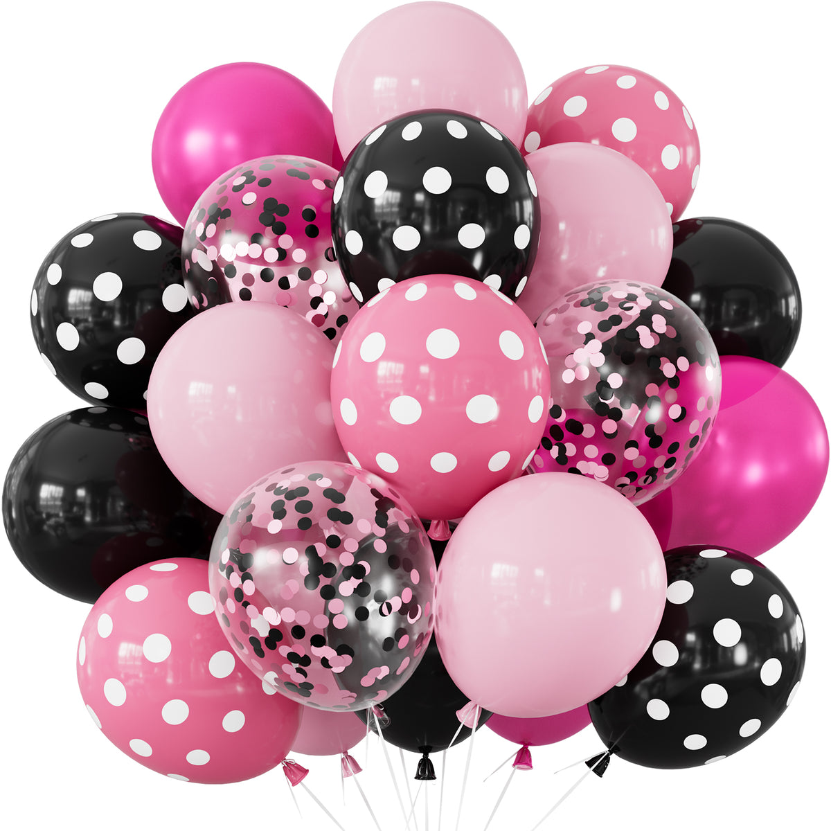 Pink and Black Balloons, Latex Balloons with Polka Dot, Confetti 35 Pcs 12 Inch Hot Pink and Black Balloons, Polka Dot Balloons for Birthday, Baby Shower and Girls' Night Party Decorations
