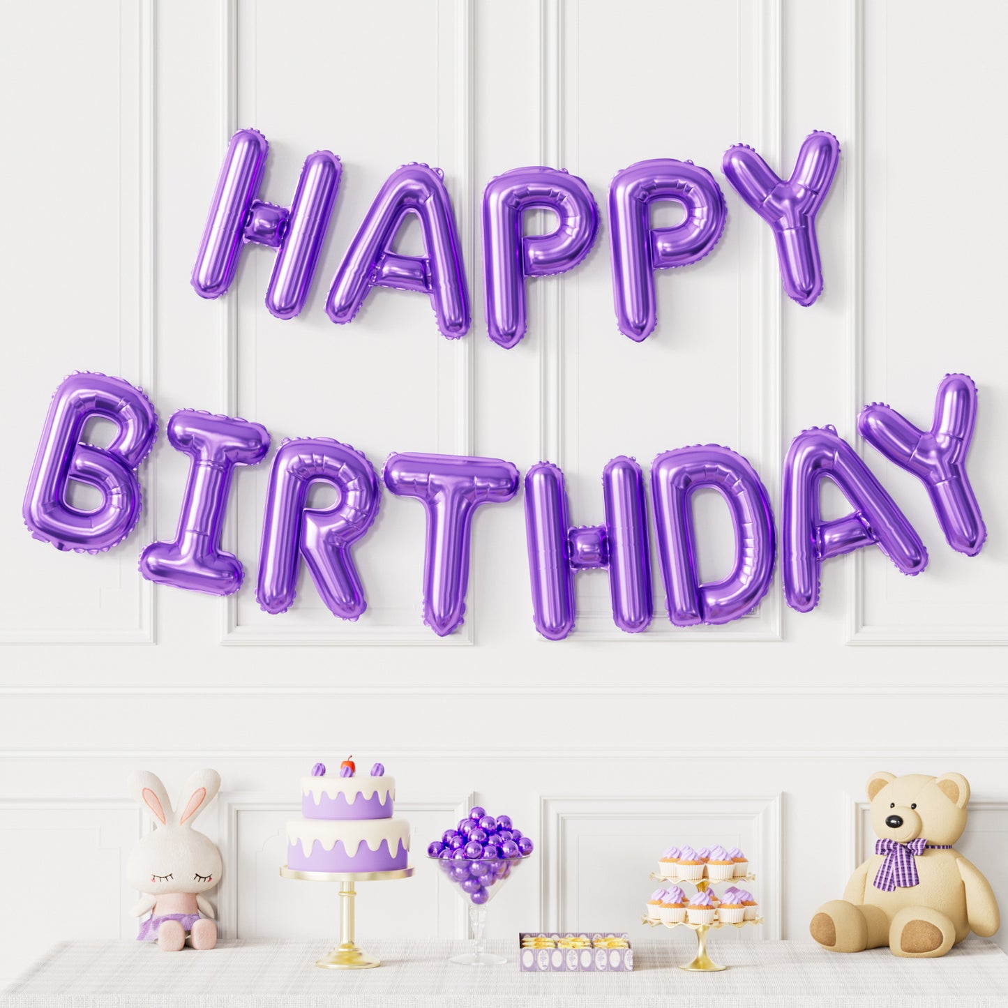 Purple Happy Birthday Balloon Banner, 16 Inch Foil Letter Balloons, Purple Birthday Decorations for Women Girls Teens, Adult Birthday Party Photo Backdrop
