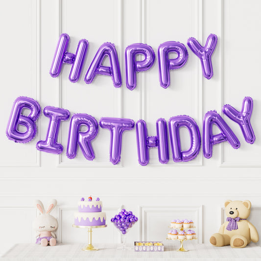 Purple Happy Birthday Balloon Banner, 16 Inch Foil Letter Balloons, Purple Birthday Decorations for Women Girls Teens, Adult Birthday Party Photo Backdrop