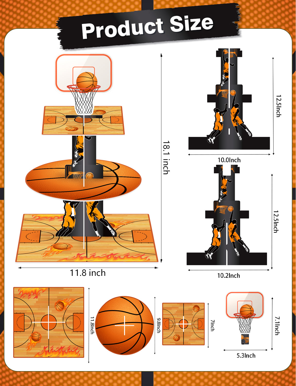 3 Tier Basketball Cupcake Stand, Basketball Birthday Party Decor Large Cardboard Cake Stand for Dessert Table Display, Basketball Cupcake Holder for Boys and Girls Sports Theme Party Decor