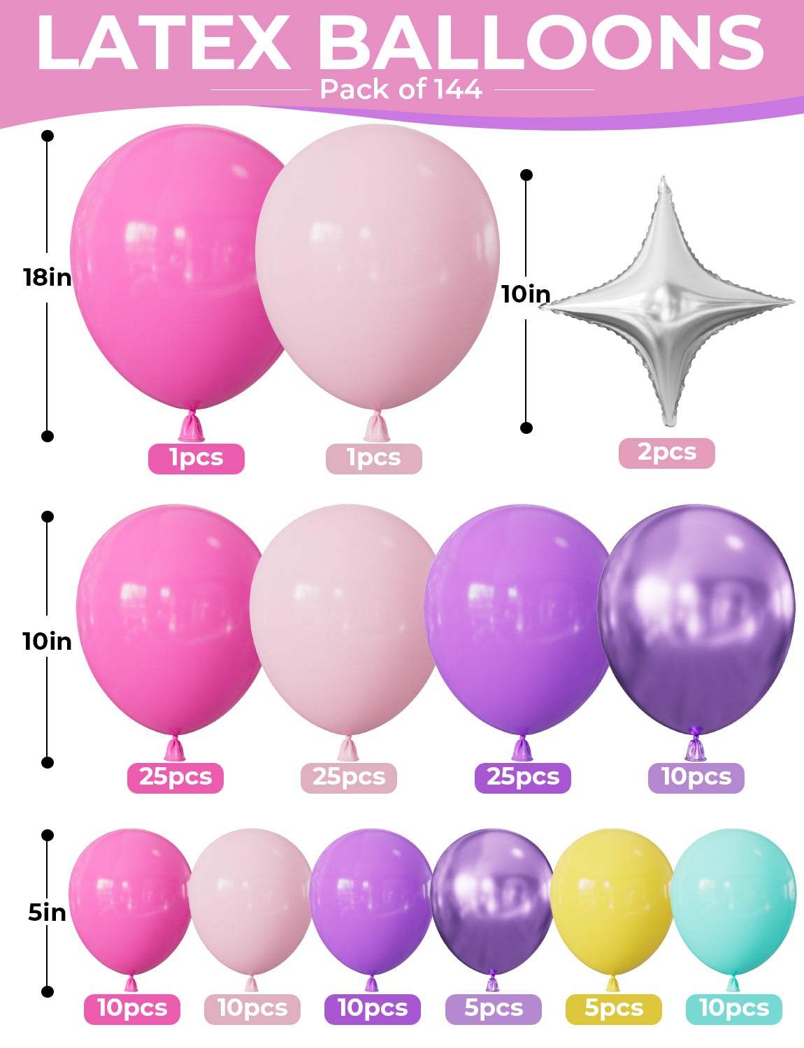 Pink and Purple Balloon Garland Arch Kit, 144 PCS Purple and Pink Balloons with Music Notes, Microphone and Starburst Foil Balloons, for Girls Birthday Party, Karaoke, Pop Music Theme Decorations