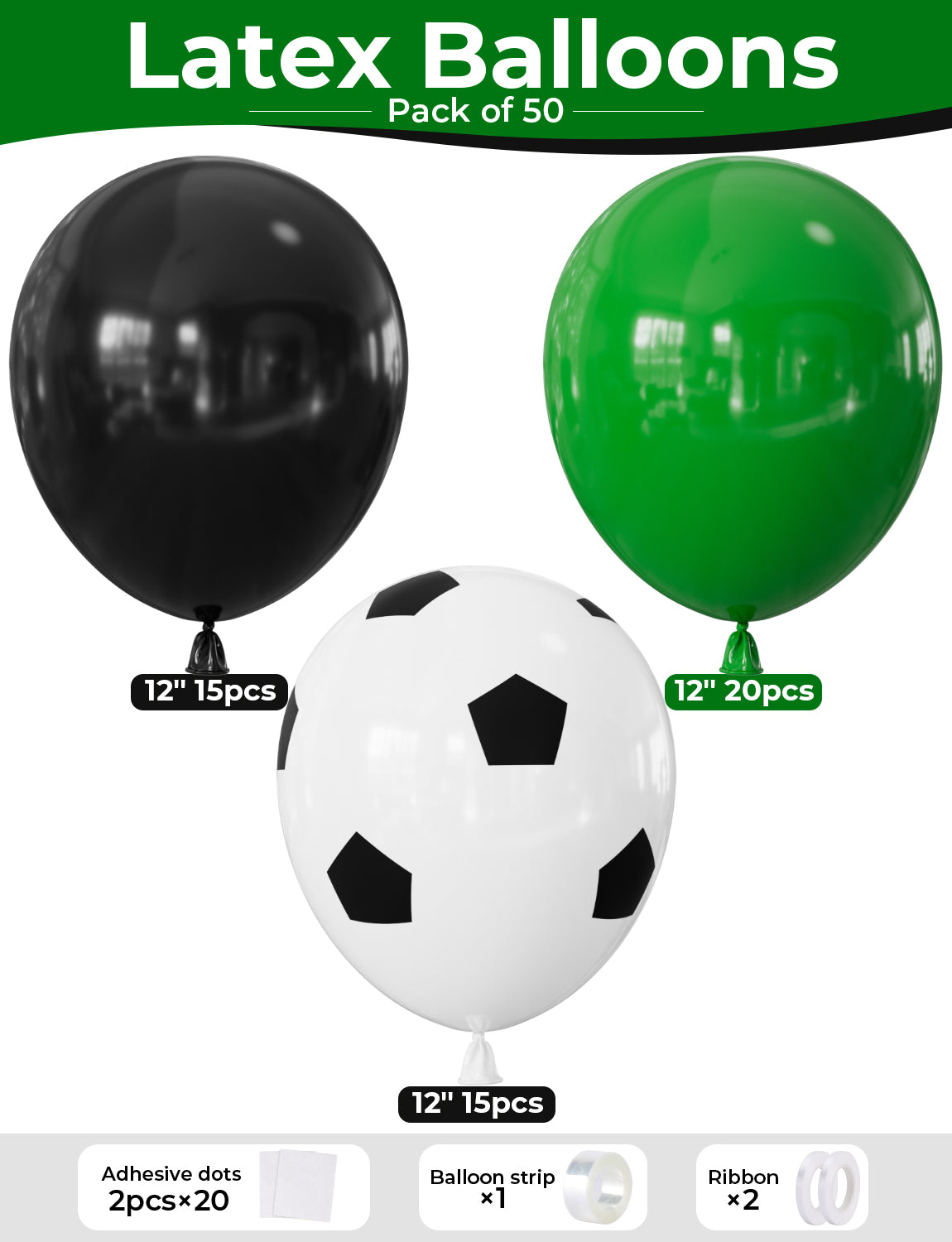 Soccer Balloons, 50 Pcs 12 Inch Green Black Soccer Print Latex Balloons for Boys Kids Soccer Birthday Party Decorations, Sports Theme Party Supplies