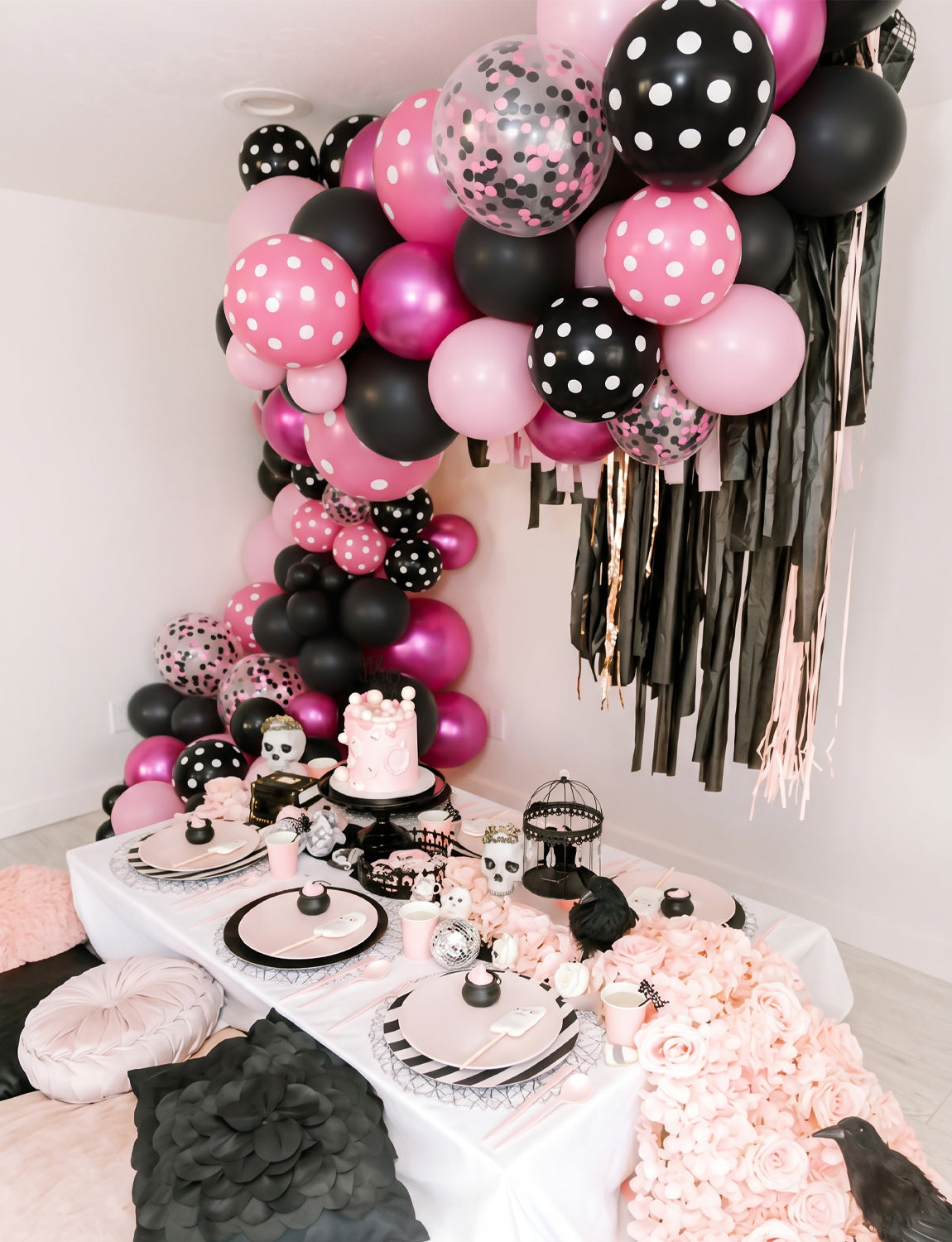 Pink and Black Balloons, Latex Balloons with Polka Dot, Confetti 35 Pcs 12 Inch Hot Pink and Black Balloons, Polka Dot Balloons for Birthday, Baby Shower and Girls' Night Party Decorations