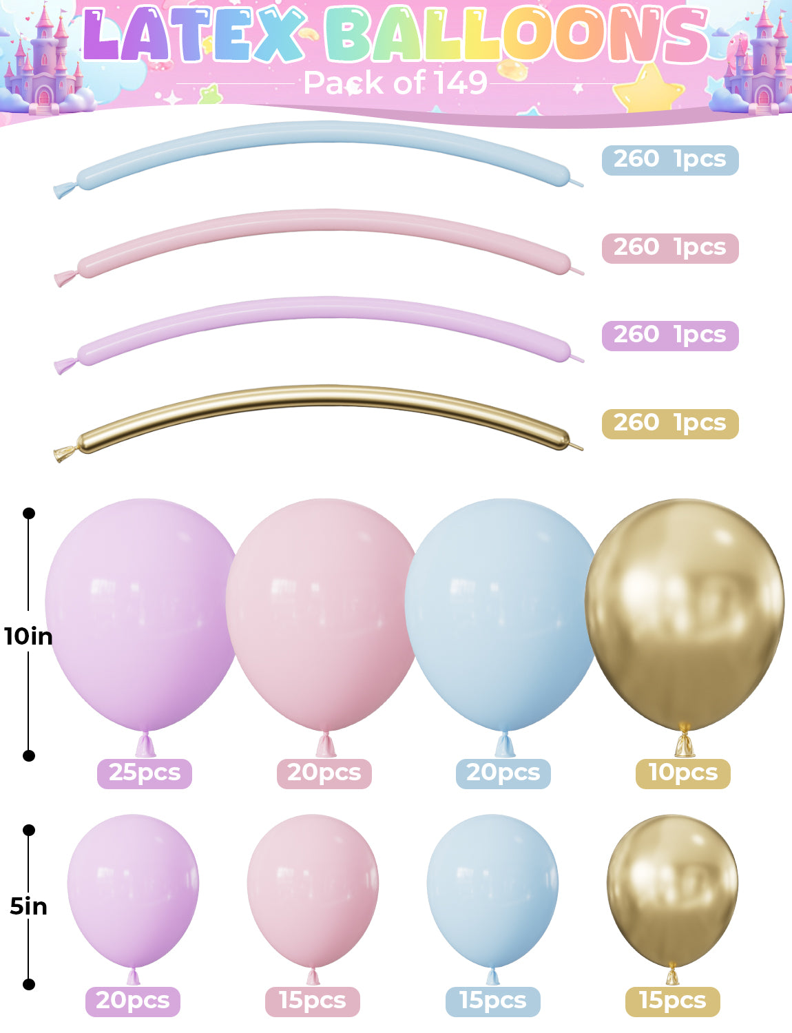 Princess Balloon Garland Arch Kit, 149 Pcs Pink and Purple Balloons with Castle, Carriage, Crown and Star Foil Balloons, Fairytale Princess Party Decorations for Girls Birthday Party Baby Shower