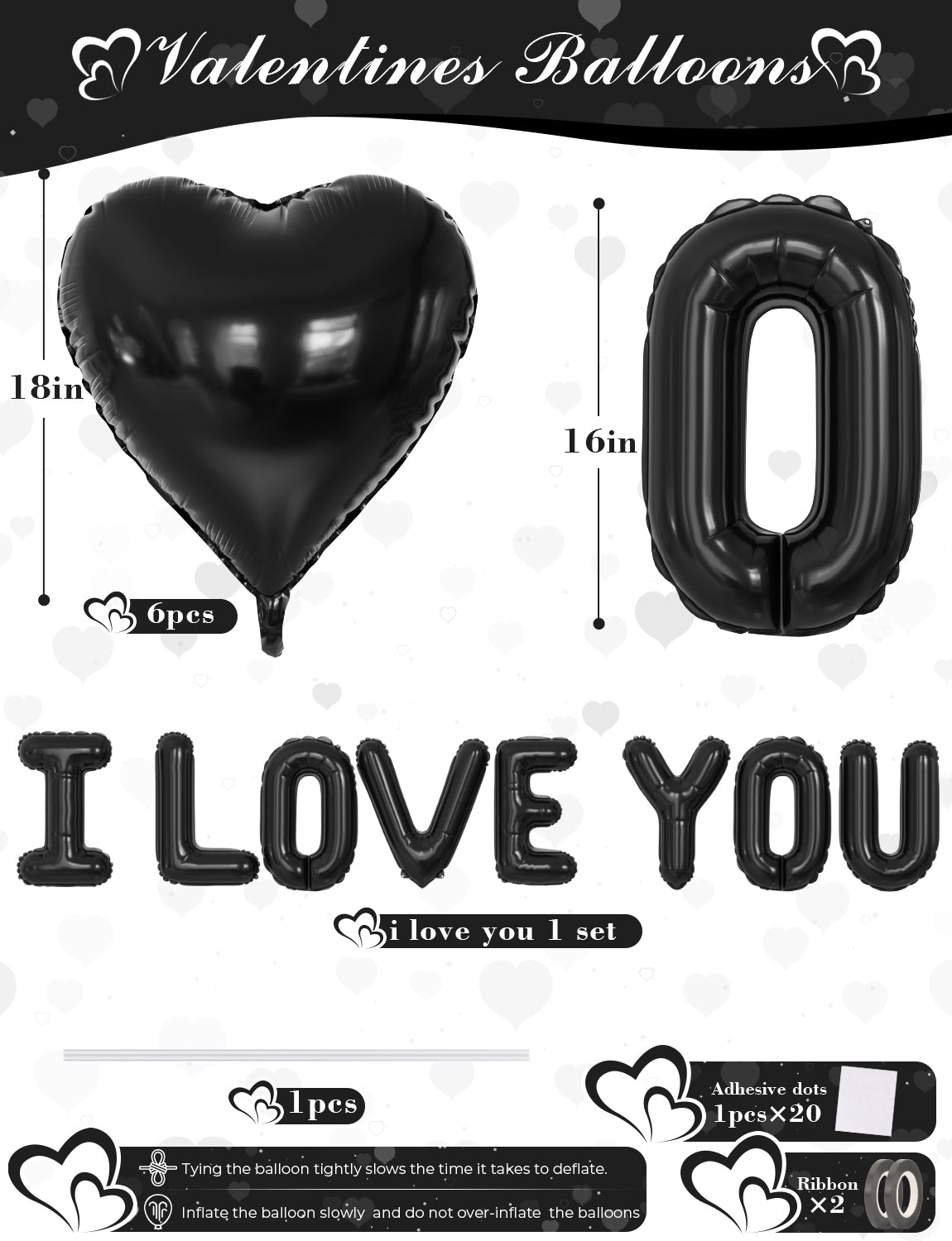 Black I Love You Balloons Kit, Large Foil Black Heart Balloons with Love Letter Banner Balloon, Modern Valentines Day Decorations for Romantic Surprise, Anniversary, Proposal