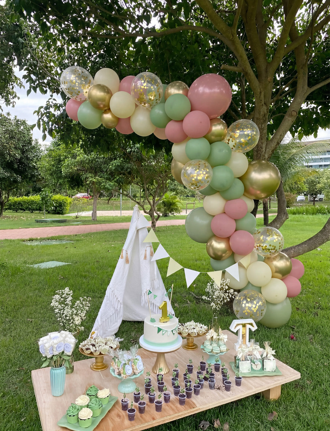 Pink and Green Balloons, 50pcs 12in Boho, Latex Party Decor | Sage Green Blush Pink Gold Confetti Baby in Bloom Balloons for Baby Shower Decoration, Girls Birthday, Bridal Shower, Wedding