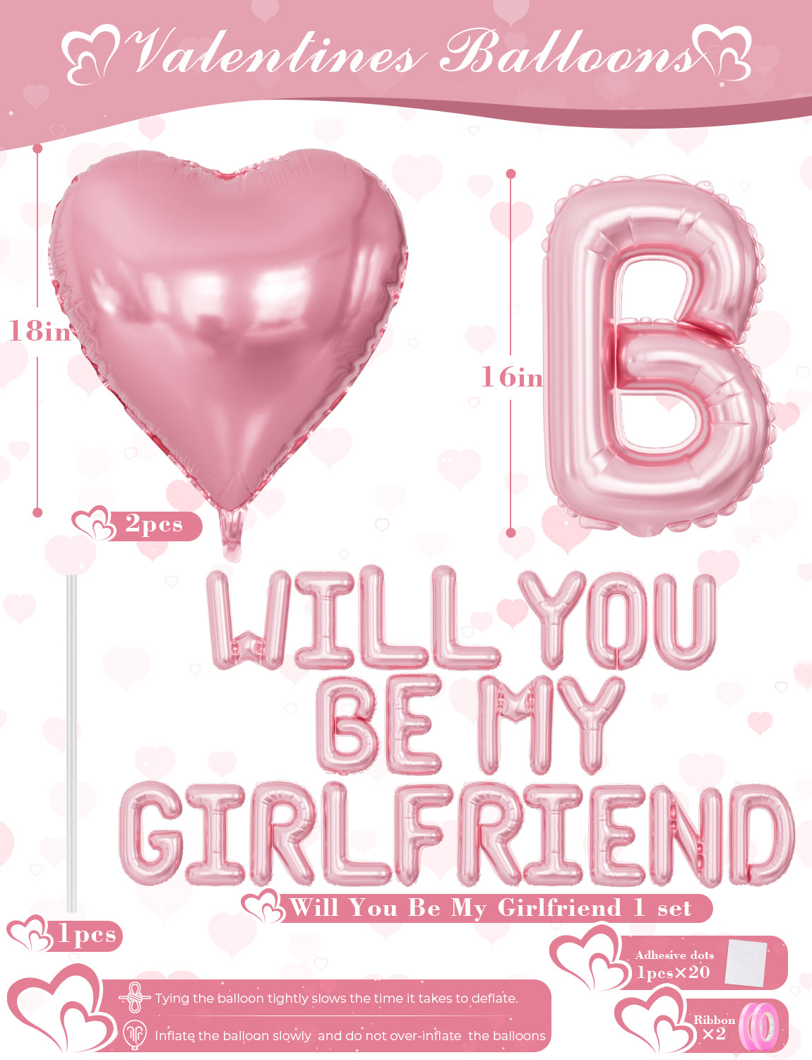 Pink Will You Be My Girlfriend Balloons Set, Valentines Day Balloon Banner with Pink Heart Foil Balloon, Romantic Proposal Decoration for Asking Girlfriend, Dating Surprise, Bedroom Decor