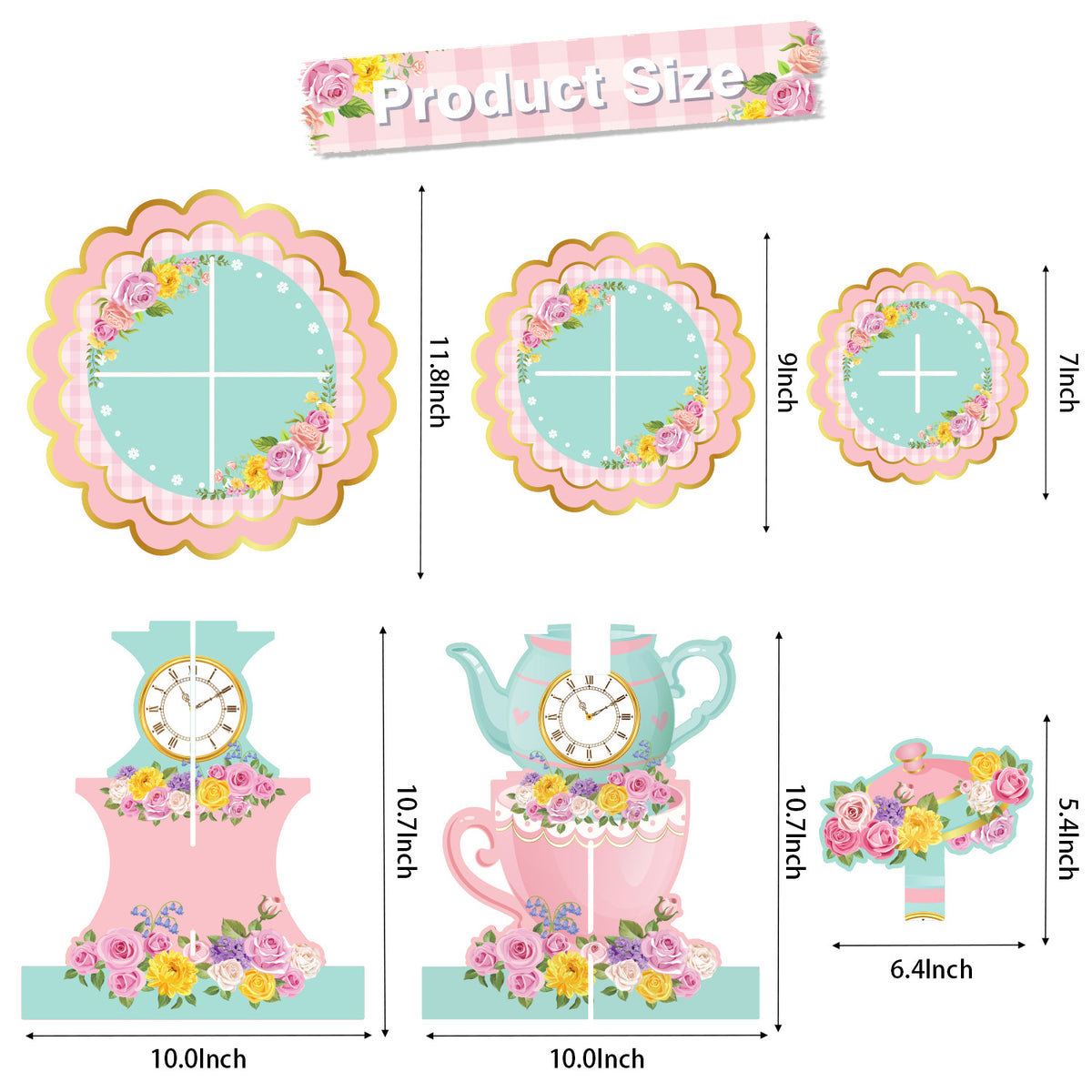 3 Tier Tea Party Cupcake Stand, Floral Teapot Cupcake Holder Large Cardboard Cupcake Stand for Dessert Table Displays, Afternoon Tea Cake Stand for Birthday Baby Shower Tea Party Decor