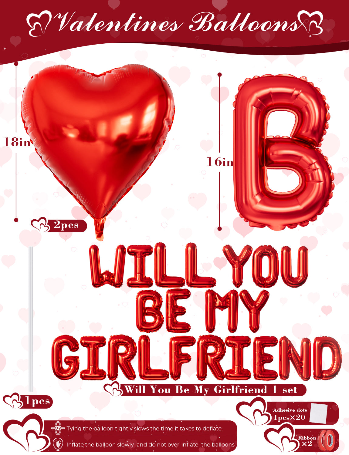 Red Will You Be My Girlfriend Balloons Set, Valentines Day Balloon Banner with Red Heart Foil Balloon, Romantic Proposal Decoration for Asking Girlfriend, Dating Surprise, Bedroom Decor
