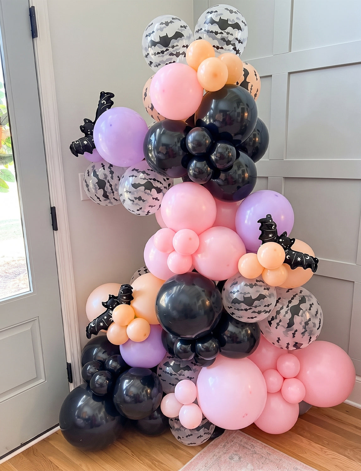 Halloween Balloons, Pastel Latex Balloons for Halloween Decor 12In Black, Purple and Pink Balloons with Bat Print and 3D Bat Stickers for Cute Ghost Spooky Halloween, Birthday Party Decor