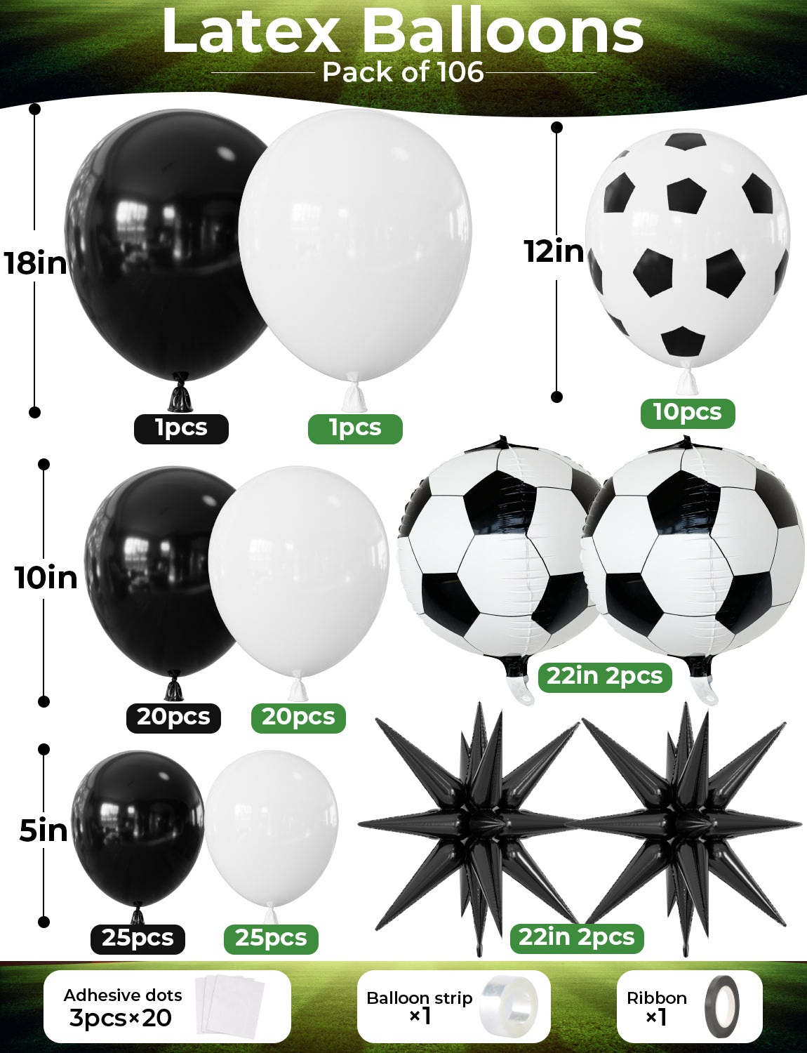 Soccer Balloon Garland Arch Kit - Black and White Football Print Balloons Arch Kit with Foil Football Starburst Balloon for Sports Fan, Birthday Party, Baby Shower, Soccer Theme Party Decorations