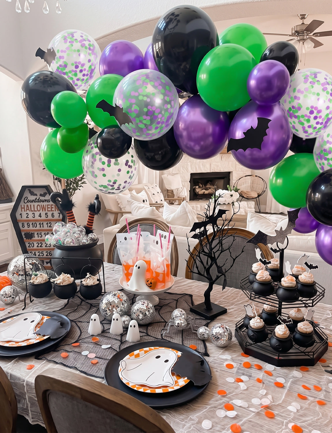 Green and Purple Balloons, 50 Pcs Halloween Balloons Party Decor 12 Inch Black, Metallic Purple and Green Balloons with Confetti, for Halloween, Birthday, Baby Shower Party Decor