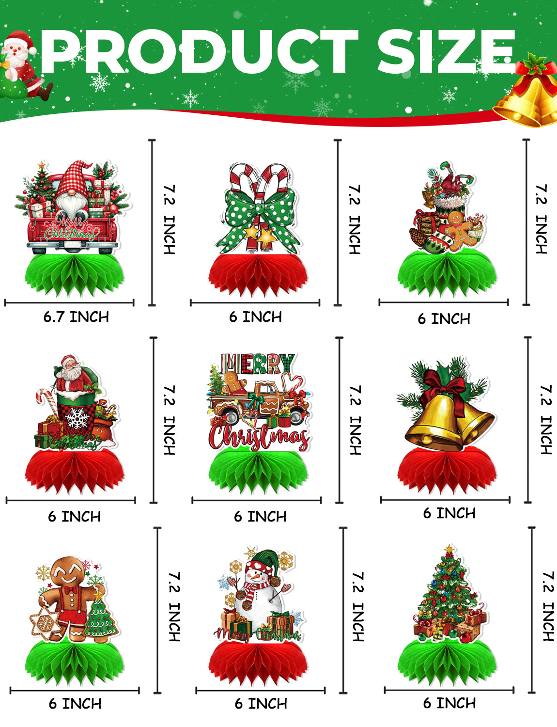 Christmas Party Table Decorations, 9Pcs 3D Christmas Honeycomb Centerpieces with Santa Claus & Snowman Designs, Festive Table Toppers for Winter Christmas Party Supplies