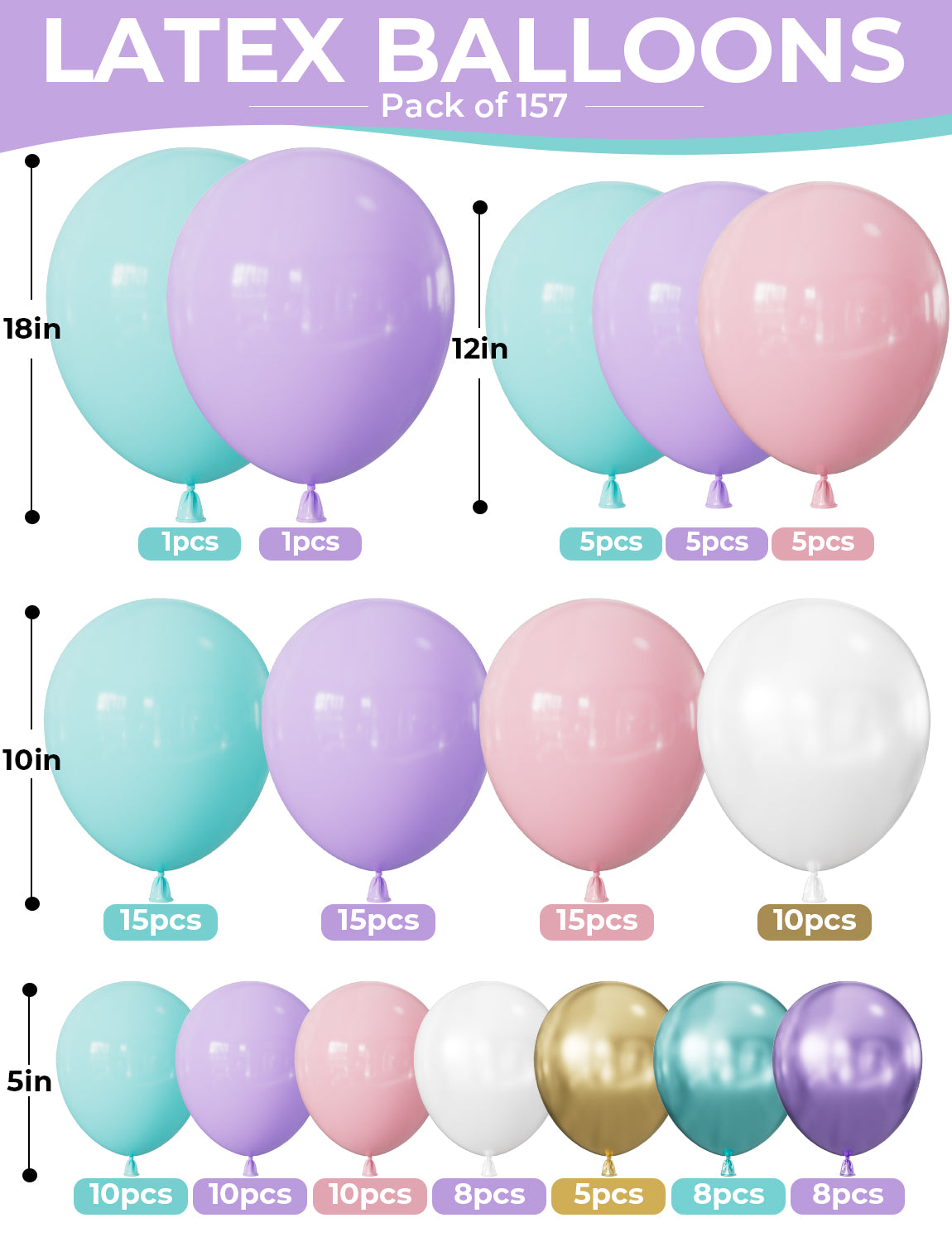 Mermaid Balloon Garland Arch Kit, 157 Pcs Pastel Pink Purple Blue Balloons