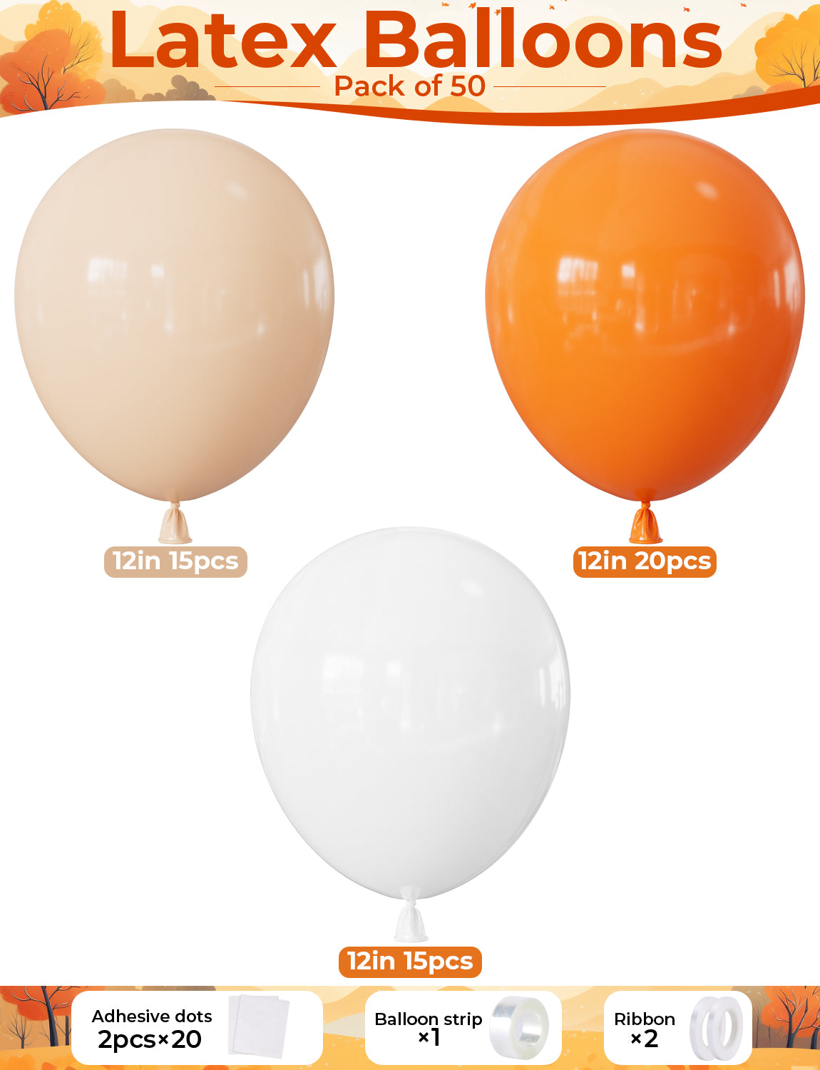 Orange and White Balloons, 12 Inch Fall Balloons for Birthday Decor | 50 PCS Orange and White Thanksgiving Balloons for Fall Theme Celebration, Baby Shower, Thanksgiving, Harvest Party Decoration