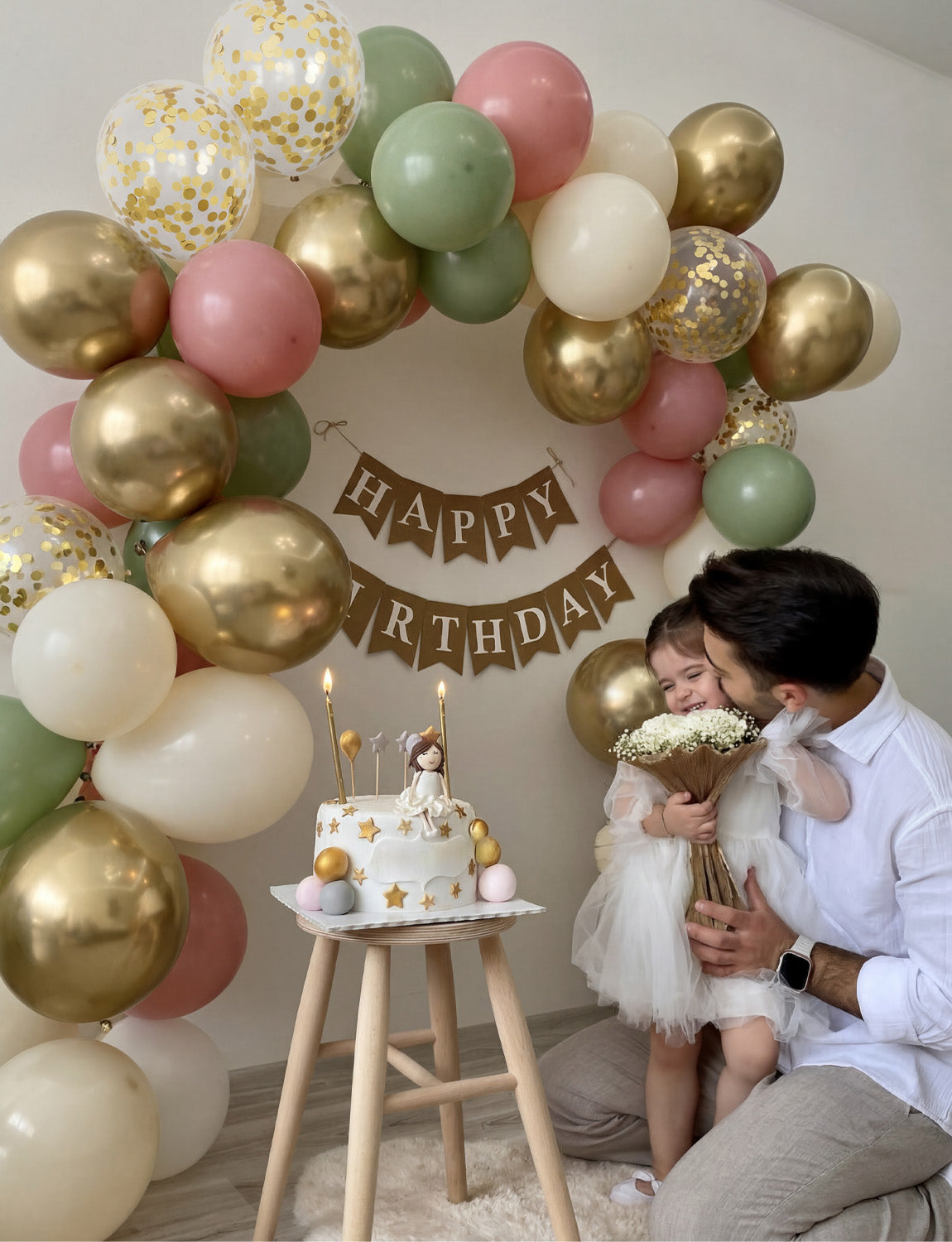 Pink and Green Balloons, 50pcs 12in Boho, Latex Party Decor | Sage Green Blush Pink Gold Confetti Baby in Bloom Balloons for Baby Shower Decoration, Girls Birthday, Bridal Shower, Wedding