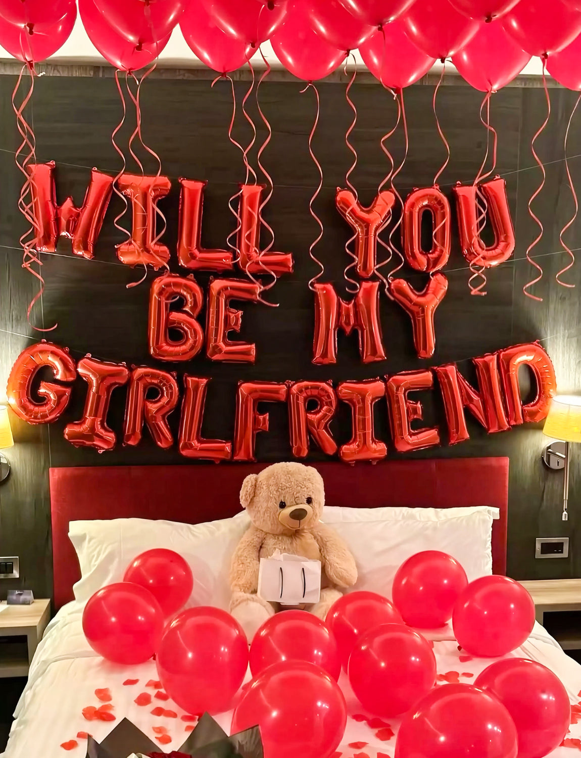 Red Will You Be My Girlfriend Balloons Set, Valentines Day Balloon Banner with Red Heart Foil Balloon, Romantic Proposal Decoration for Asking Girlfriend, Dating Surprise, Bedroom Decor