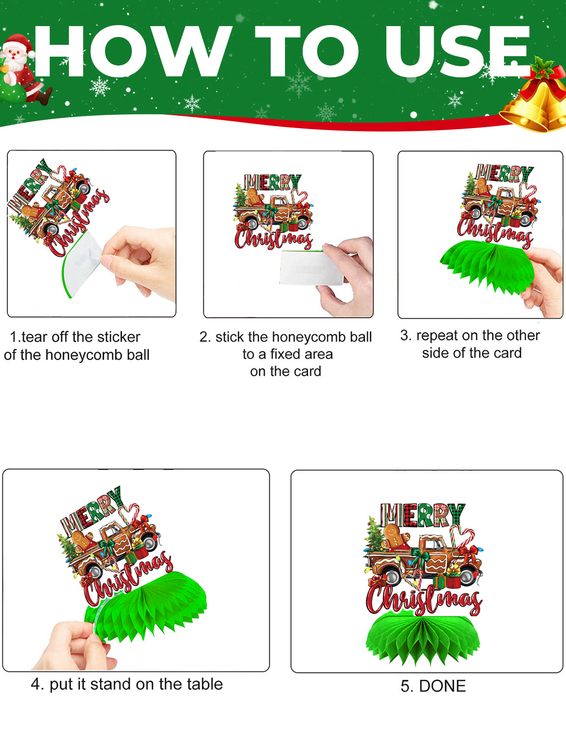 Christmas Party Table Decorations, 9Pcs 3D Christmas Honeycomb Centerpieces with Santa Claus & Snowman Designs, Festive Table Toppers for Winter Christmas Party Supplies