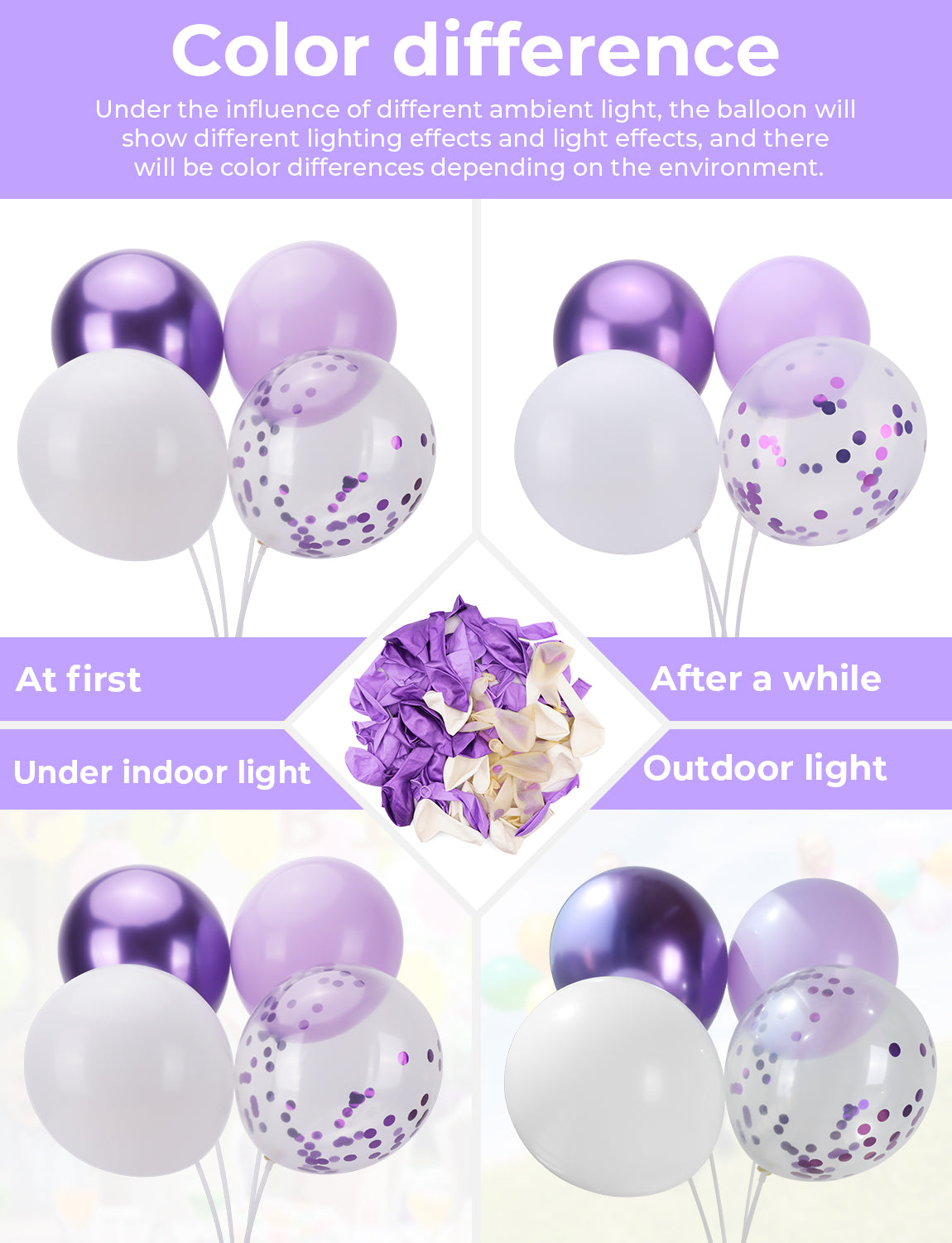 Haolongfa Pastel Purple Balloons, 12 Inch 60pcs Purple and White Balloons with Confetti Balloons, Lavender Lilac Balloons for Mother's Day/Birthday/Baby Shower/Graduation/Wedding Decorations