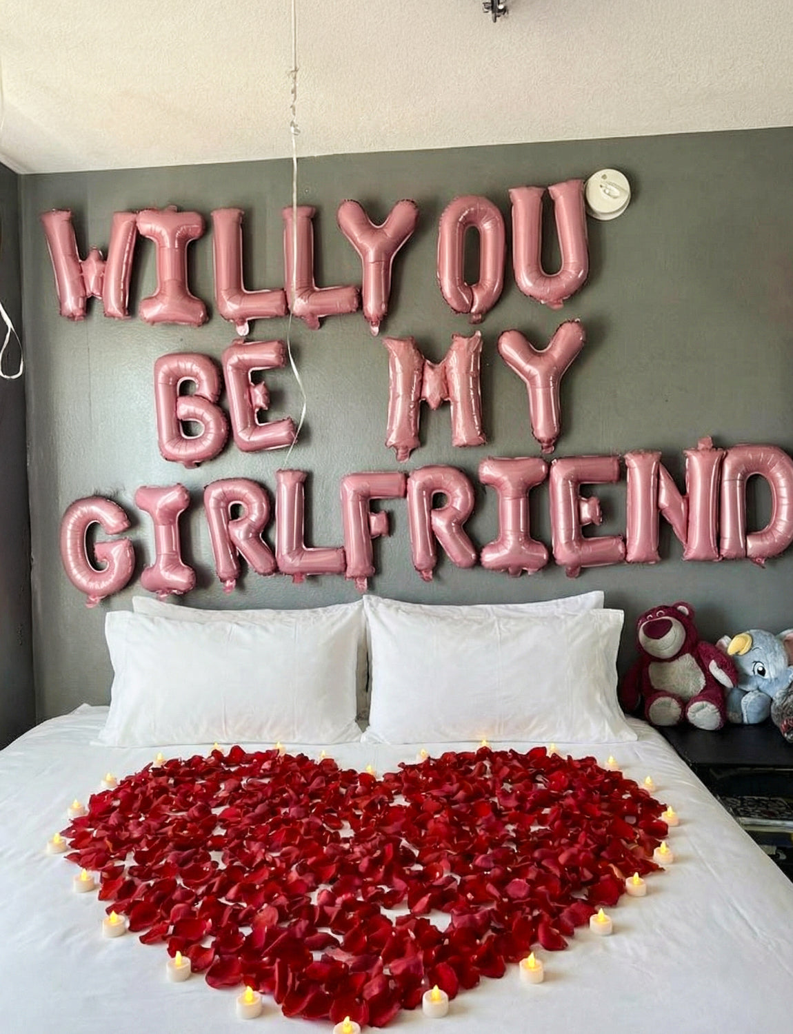 Pink Will You Be My Girlfriend Balloons Set, Valentines Day Balloon Banner with Pink Heart Foil Balloon, Romantic Proposal Decoration for Asking Girlfriend, Dating Surprise, Bedroom Decor