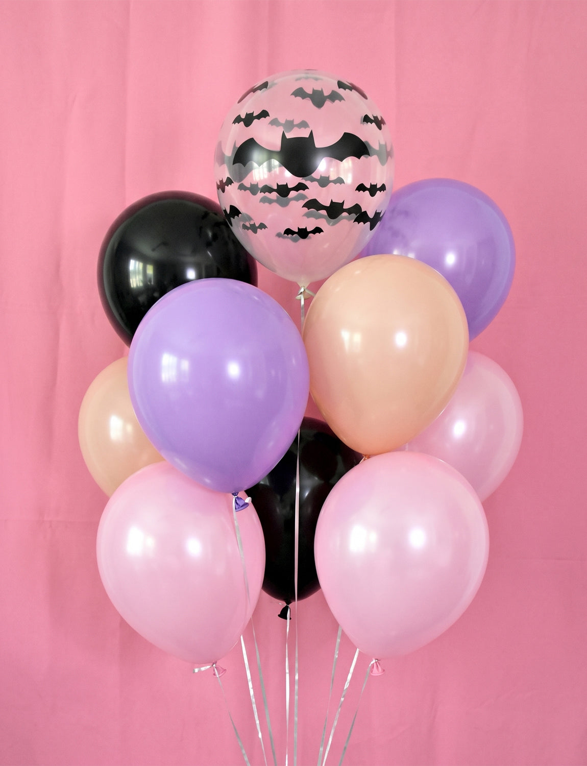 Halloween Balloons, Pastel Latex Balloons for Halloween Decor 12In Black, Purple and Pink Balloons with Bat Print and 3D Bat Stickers for Cute Ghost Spooky Halloween, Birthday Party Decor