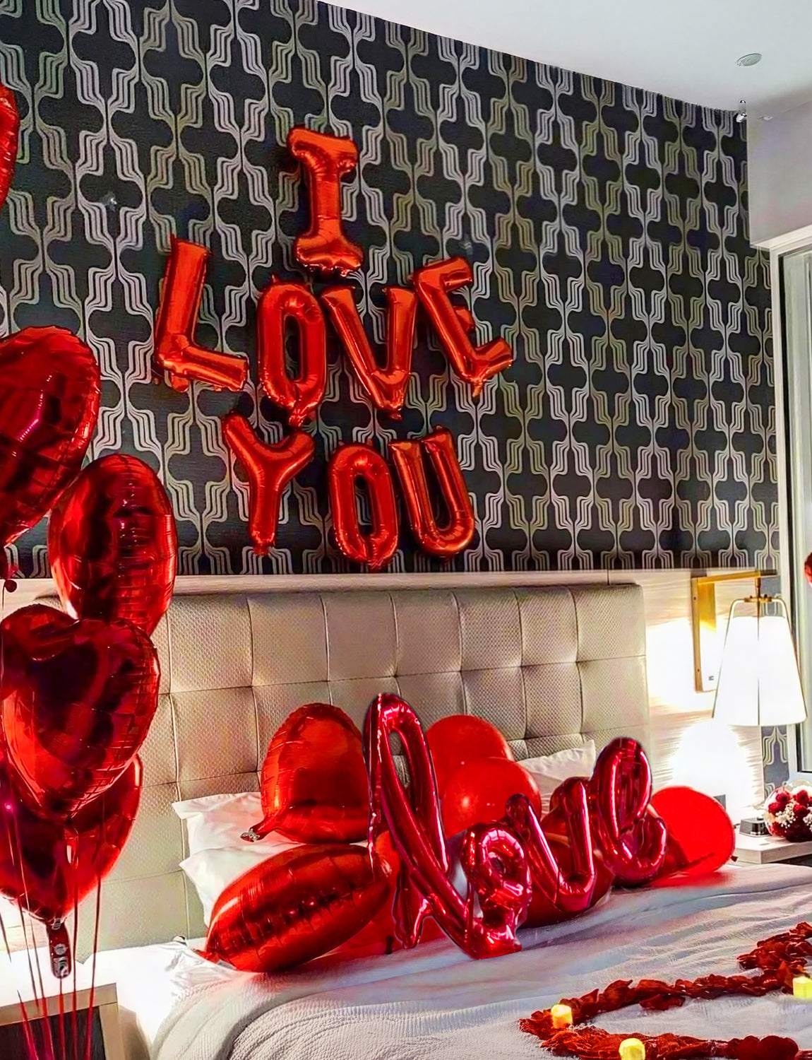 Red I Love You Balloons for Him/Her, Valentines Day Balloon with Red Heart Balloons and Love Letter Balloons, Romantic Decor for Special Night, Valentines, Surprise, Anniversary, Proposal Supplies