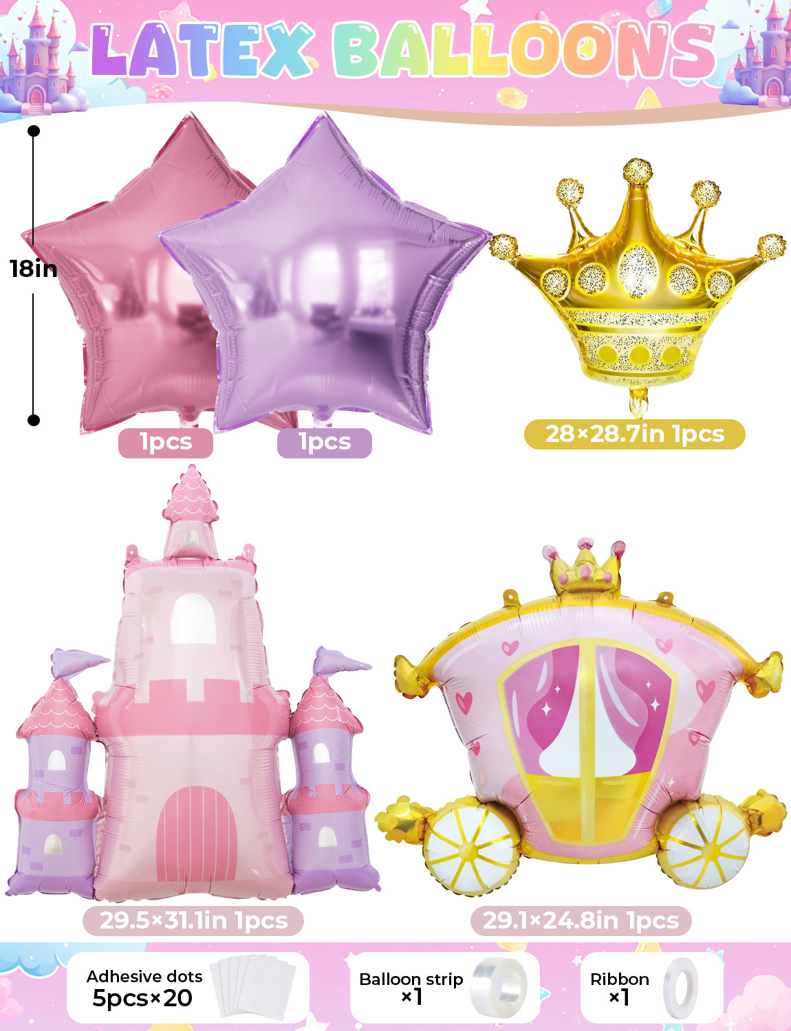 Princess Balloon Garland Arch Kit, 149 Pcs Pink and Purple Balloons with Castle, Carriage, Crown and Star Foil Balloons, Fairytale Princess Party Decorations for Girls Birthday Party Baby Shower