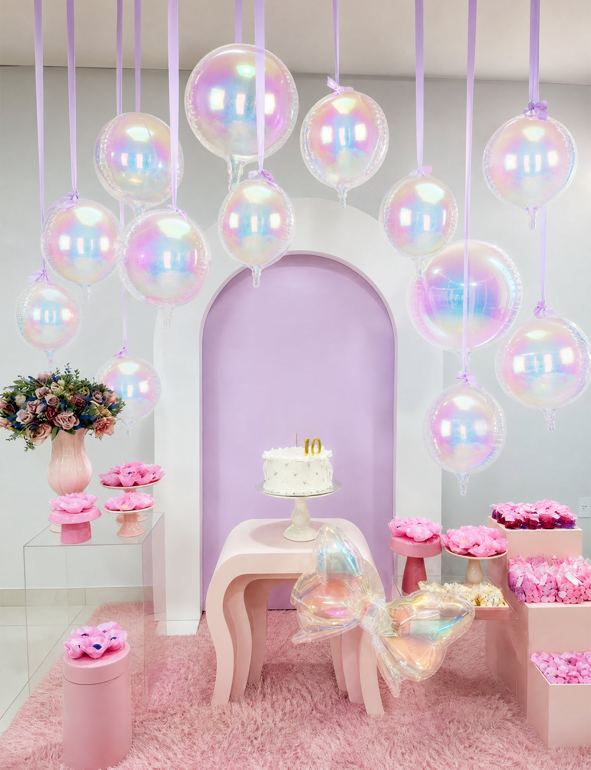 Iridescent Round Foil Balloons, 22/15/12in 4D Holographic Balloon 14 Pcs Large Iridescent Round Balloons in 3 Sizes for Air or Helium, Birthdays, Baby Showers, Disco, Mermaid Party Decor