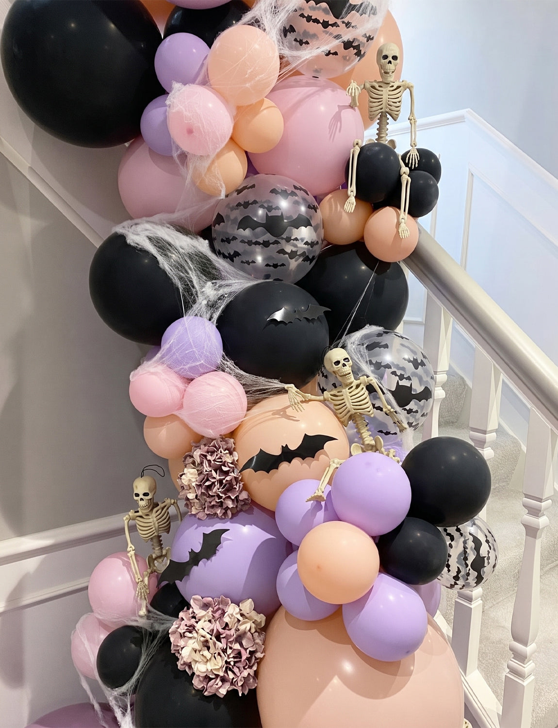 Halloween Balloons, Pastel Latex Balloons for Halloween Decor 12In Black, Purple and Pink Balloons with Bat Print and 3D Bat Stickers for Cute Ghost Spooky Halloween, Birthday Party Decor