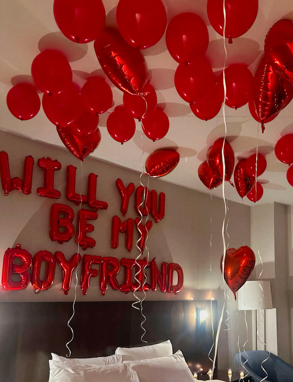 Red Will You Be My Girlfriend Balloons Set, Valentines Day Balloon Banner with Red Heart Foil Balloon, Romantic Proposal Decoration for Asking Girlfriend, Dating Surprise, Bedroom Decor