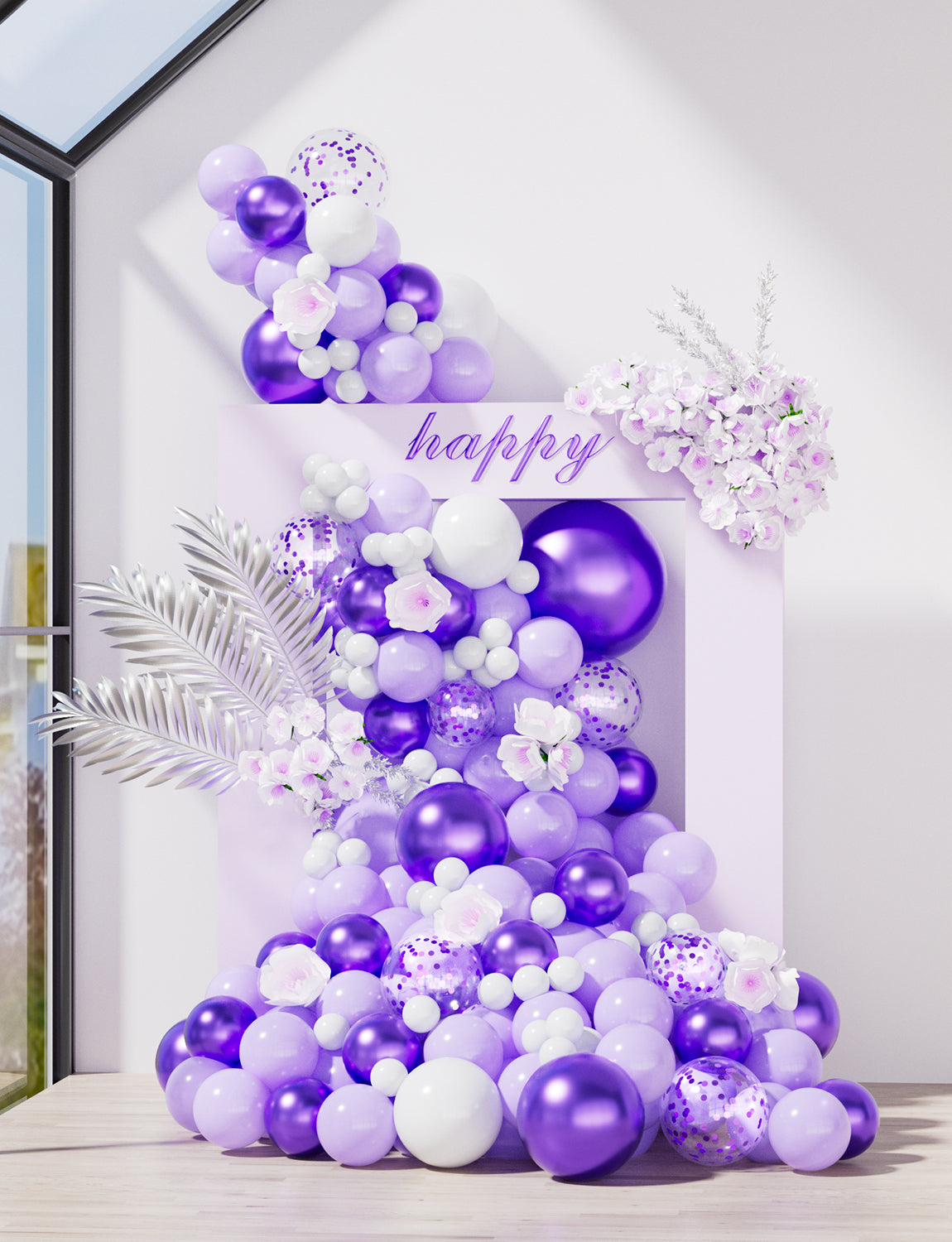 Haolongfa Pastel Purple Balloons, 12 Inch 60pcs Purple and White Balloons with Confetti Balloons, Lavender Lilac Balloons for Mother's Day/Birthday/Baby Shower/Graduation/Wedding Decorations
