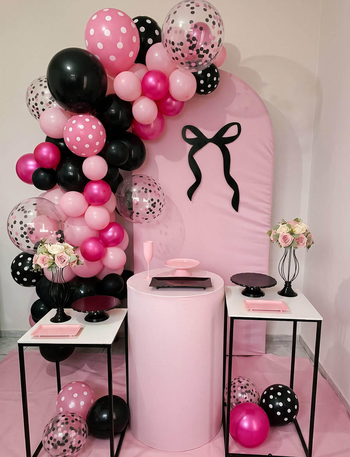 Pink and Black Balloons, Latex Balloons with Polka Dot, Confetti 35 Pcs 12 Inch Hot Pink and Black Balloons, Polka Dot Balloons for Birthday, Baby Shower and Girls' Night Party Decorations