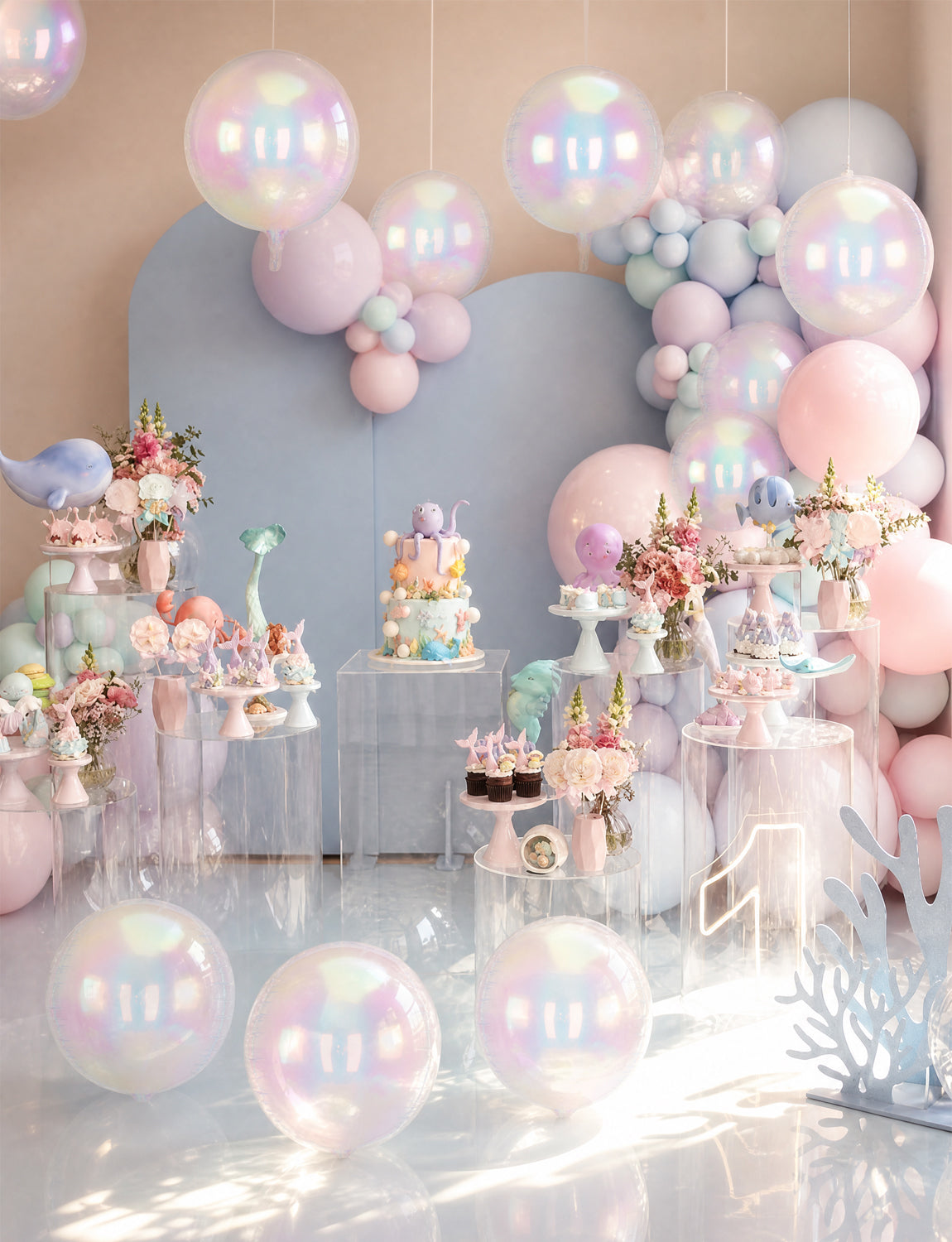 Iridescent Round Foil Balloons, 22/15/12in 4D Holographic Balloon 14 Pcs Large Iridescent Round Balloons in 3 Sizes for Air or Helium, Birthdays, Baby Showers, Disco, Mermaid Party Decor