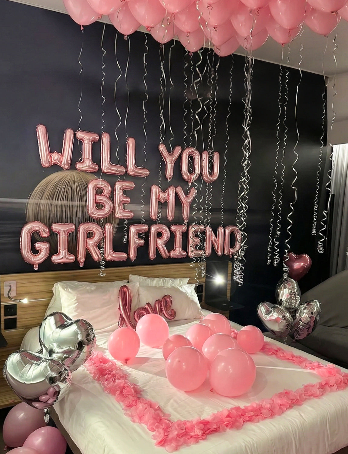 Pink Will You Be My Girlfriend Balloons Set, Valentines Day Balloon Banner with Pink Heart Foil Balloon, Romantic Proposal Decoration for Asking Girlfriend, Dating Surprise, Bedroom Decor