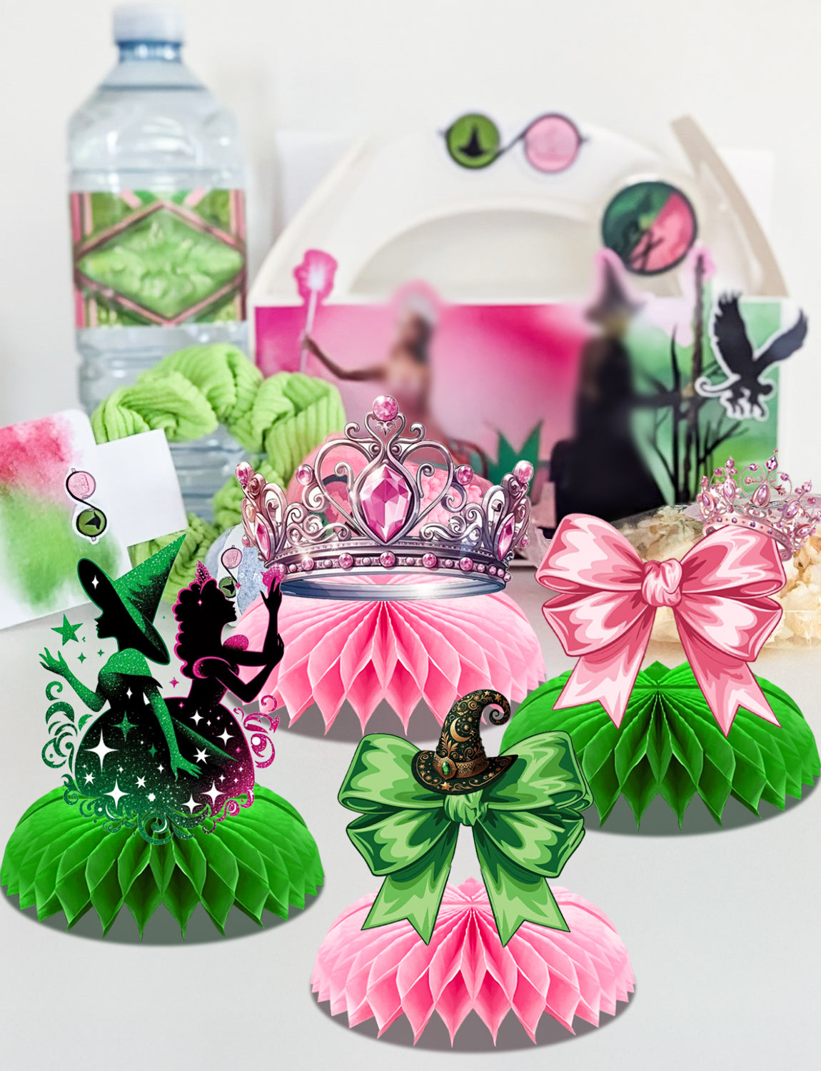Witch Theme Party Table Decorations - Pink and Green Honeycomb Centerpieces for Movie Birthday Decor, Magical Witch Table Toppers and Party Supplies for Girls, Kids