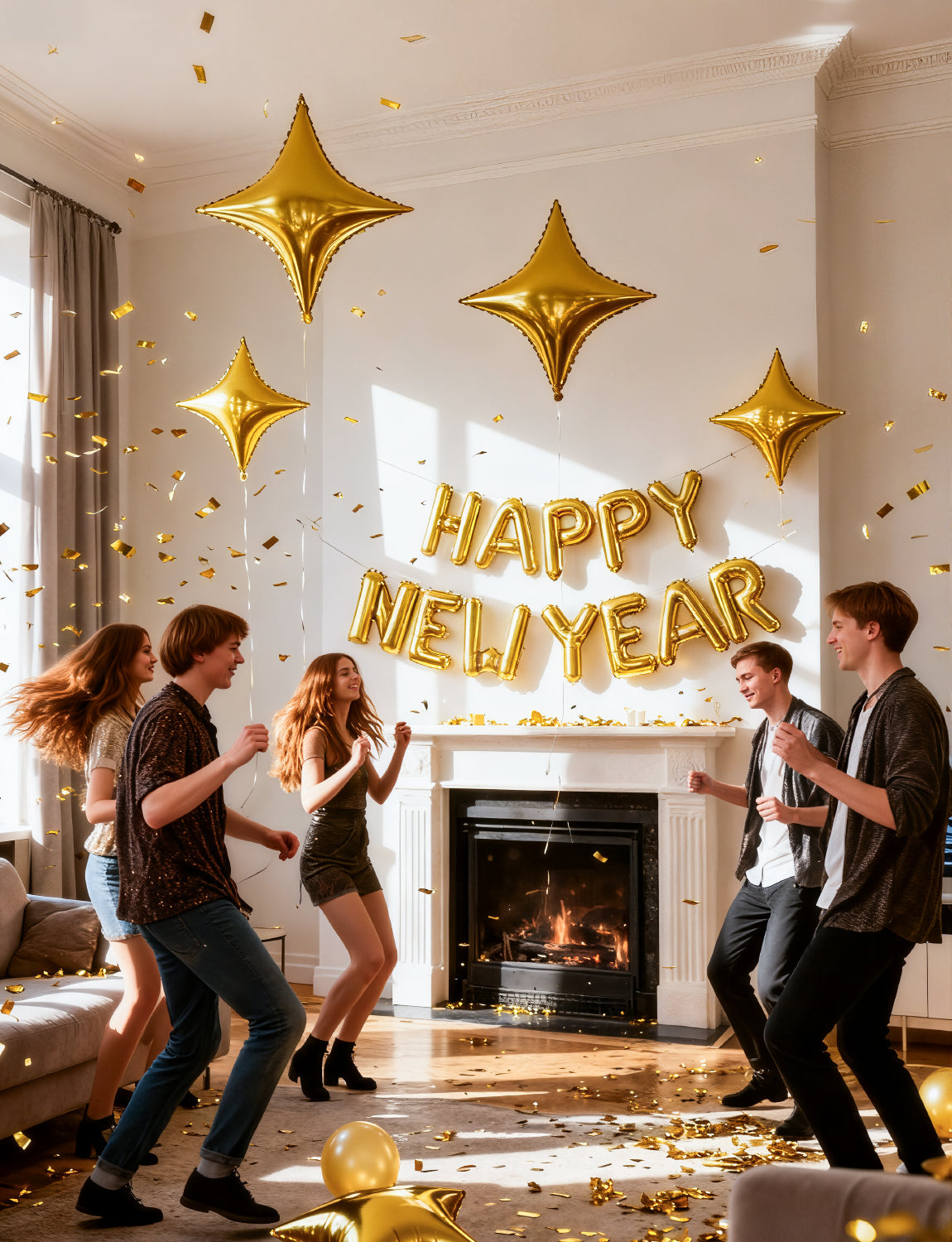 Gold Happy New Year Balloons Set, 16 Inch Gold Foil Letter Balloons with Star Balloons, 2026 New Year Eve Party Decorations, Festive Celebration Supplies for Countdown, Home, Bar & Photo Booth Decor