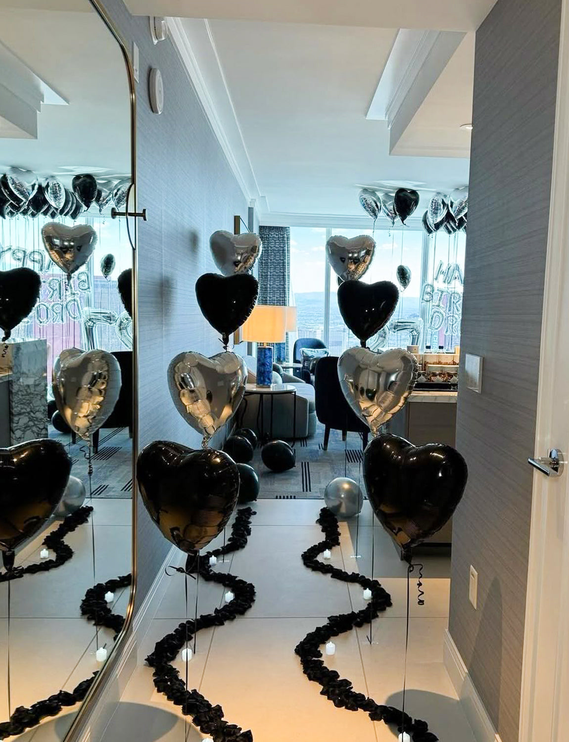 I Love You Balloon for Him or Her, Black Silver Valentines Balloons with Heart Shaped Balloons, Artificial Rose Petals, Romantic Valentines Day Decoration, Proposal, Anniversary, Date Night Supplies