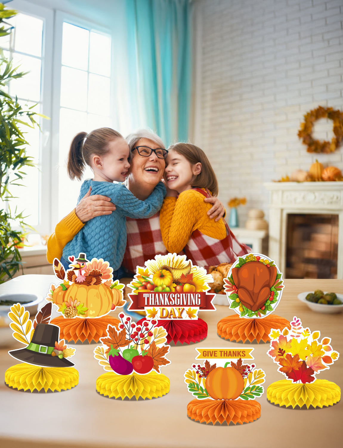 Thanksgiving Table Decorations - 9Pcs Fall Honeycomb Centerpieces for Tables with Pumpkins, Sunflowers, Scarecrow, Squirrel for Thanksgiving Dinner, Autumn Harvest Festival, Rustic Fall Party Decor