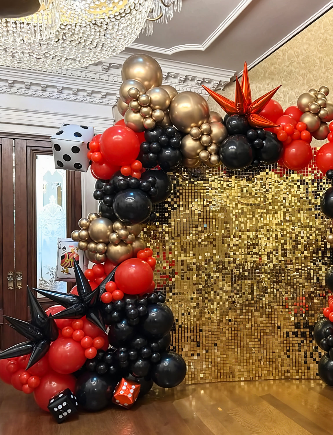 Red Black and Gold Balloons Arch Garland Kit – 131Pcs Latex Balloons with Foil Starburst Balloons for Birthday Hollywood Casino Movie Night New Year Party Decor