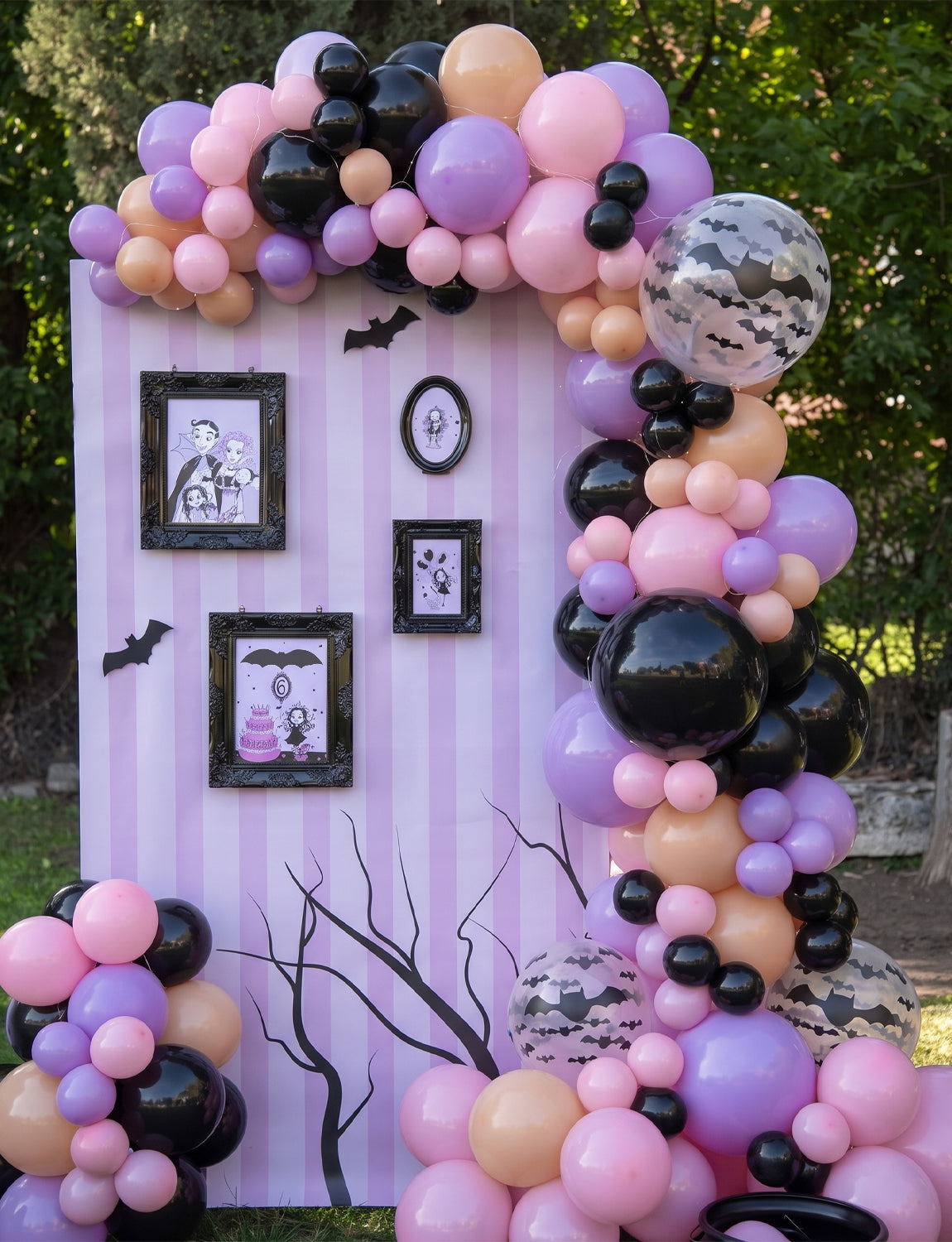 Halloween Balloons, Pastel Latex Balloons for Halloween Decor 12In Black, Purple and Pink Balloons with Bat Print and 3D Bat Stickers for Cute Ghost Spooky Halloween, Birthday Party Decor